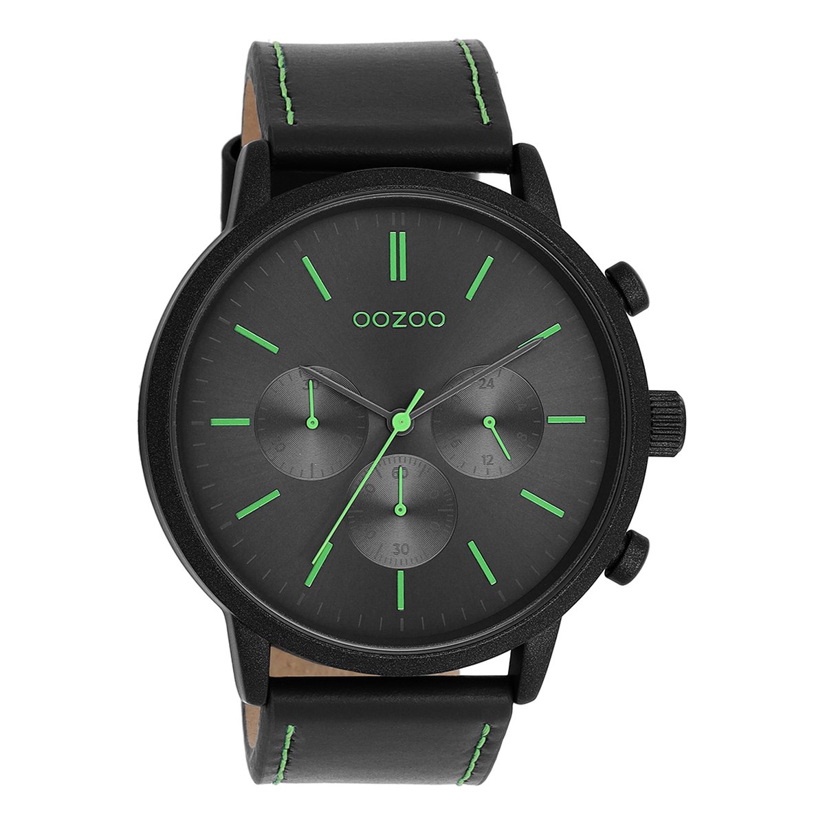 OOZOO Timepieces - Zwarte OOZOO horloge met zwarte leren band - C11208