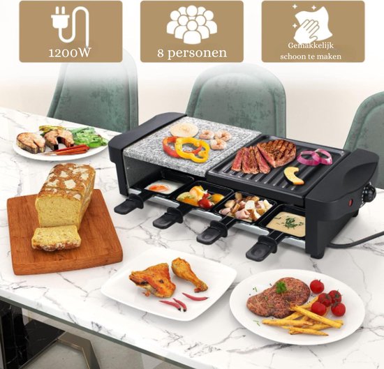 Bestron Raclette grill XL, appareil à raclette électrique jusqu'à 8  personnes avec