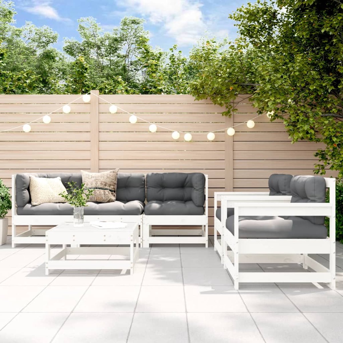 Stijlvolle witte loungeset van massief hout met kussens - The Living Store.