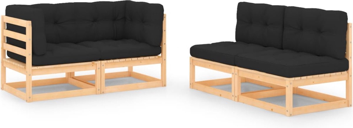 The Living Store 4-delige Loungeset massief grenenhout - Loungeset - Tuinset - Houten Lounge - Grenenhouten Meubels - Buiszitter