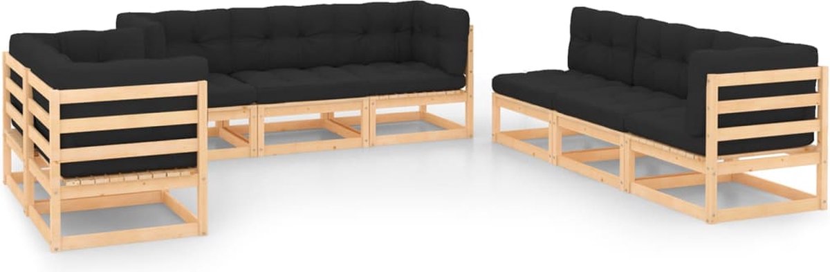 The Living Store 8-delige Loungeset met kussens massief grenenhout - Loungeset - Tuinset - Houten Lounge - Buitendiner - Tuinmeubel