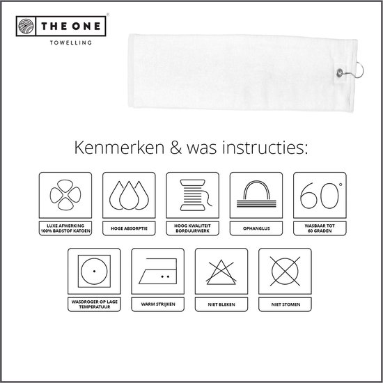 The One Towelling Golfhanddoek - 40 x 50 cm- Sporthanddoek - Terry Velours - 100% Gekamd Katoen - Met metaal oog en karabijnhaak - Wit — afbeelding 2