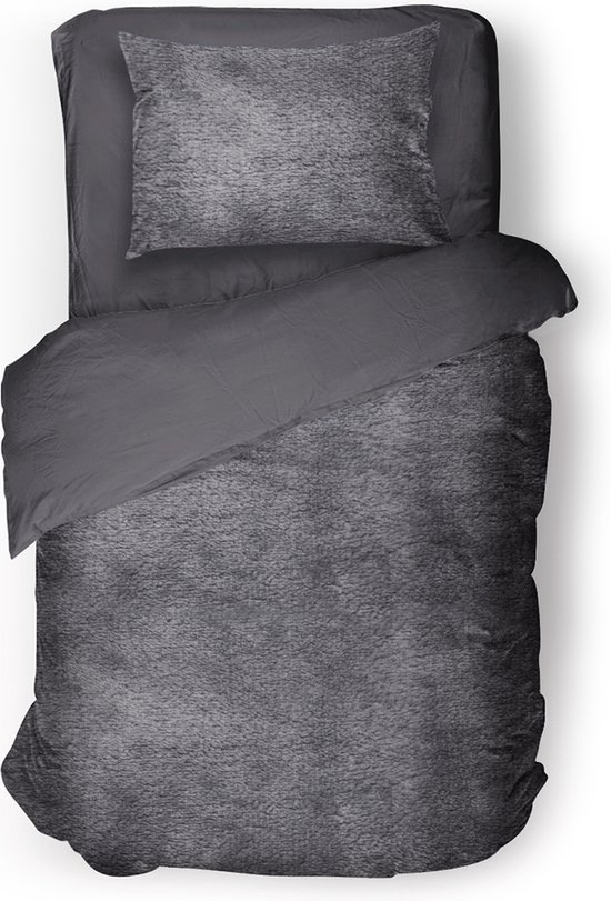 Eleganzzz Dekbedovertrek Flanel Fleece - Dark Grey - Dekbedovertrek 140x200/220cm - 100% flanel fleece - Eenpersoons dekbedovertrekken