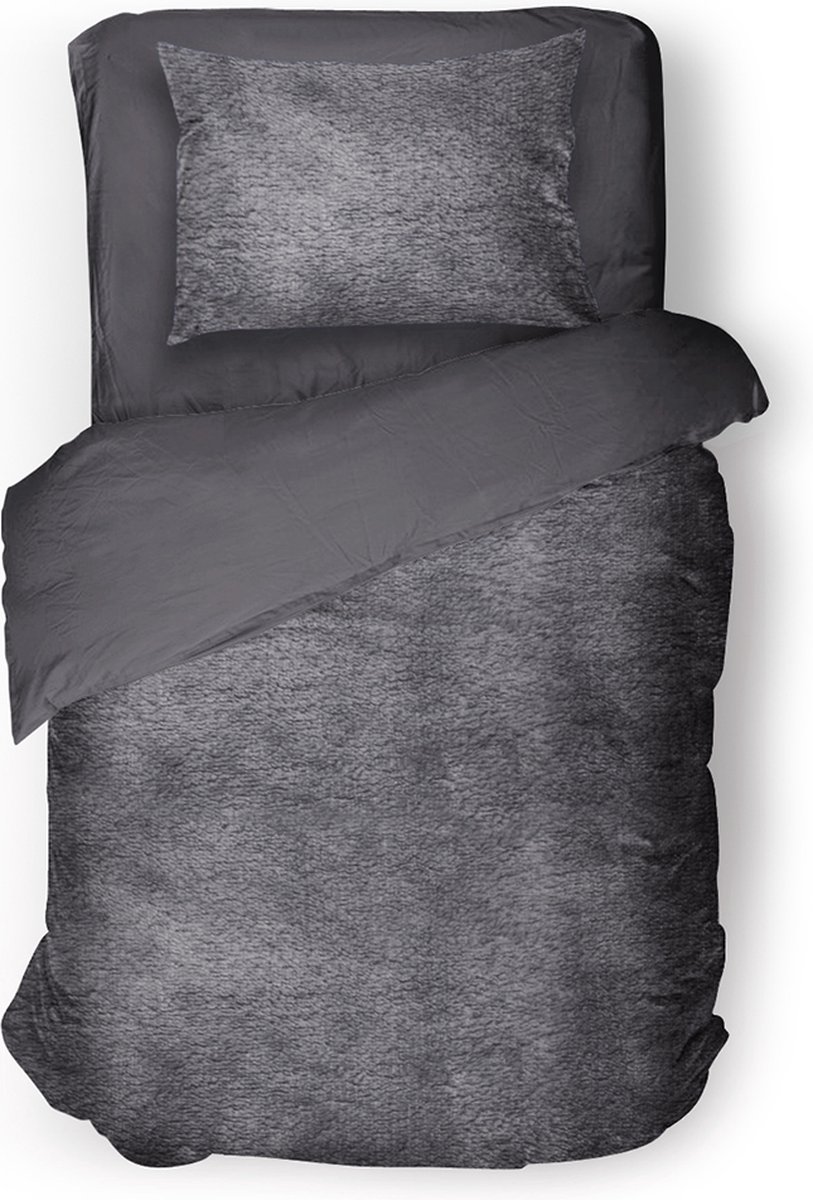 Eleganzzz Dekbedovertrek Flanel Fleece - Dark Grey - Dekbedovertrek 140x200/220cm - 100% flanel fleece - Eenpersoons dekbedovertrekken - 140x220cm - Fluffy Dekbedovertrek