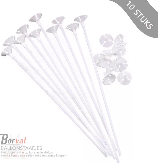 Borvat® - Ballonstaafjes - Ballon staafjes - wit - 10 stuks