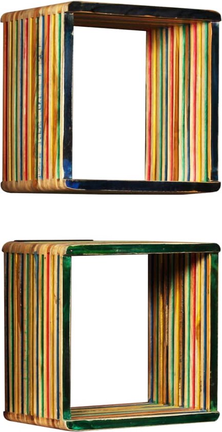 Ensemble d'étagères murales The Living Store - Bois de teck recyclé - Multicolore - 81 x 22 x 41 cm et 31 x 22 x 31 cm - Comprend 3 étagères et 3 supports de montage
