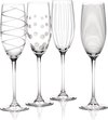 Cheers glazen champagneglazen set, 4-delig, champagneglazen met extravagante ontwerpen, 250 ml