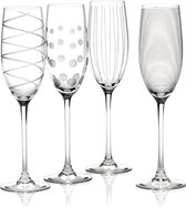 Cheers glazen champagneglazen set, 4-delig, champagneglazen met extravagante ontwerpen, 250 ml