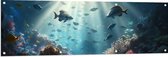 Tuinposter – Groep Tropische Vissen in de Heldere Zee - 150x50 cm Foto op Tuinposter (wanddecoratie voor buiten en binnen)