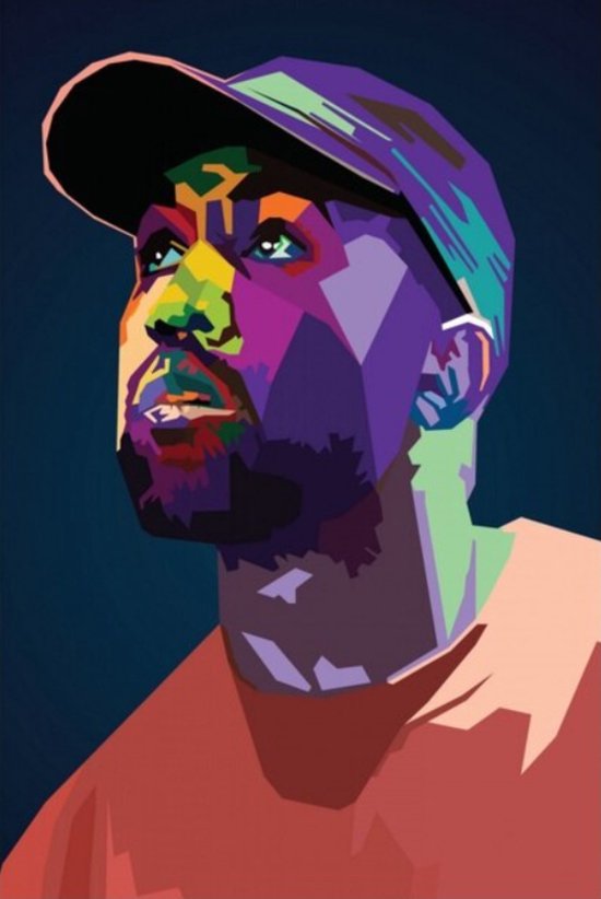 Allernieuwste.nl® Toile Peinture Kanye West Pop Art Hip hop Rappeur Musique Chanteur - Affiche - Graffiti Art - 50 x 75 cm - Couleur