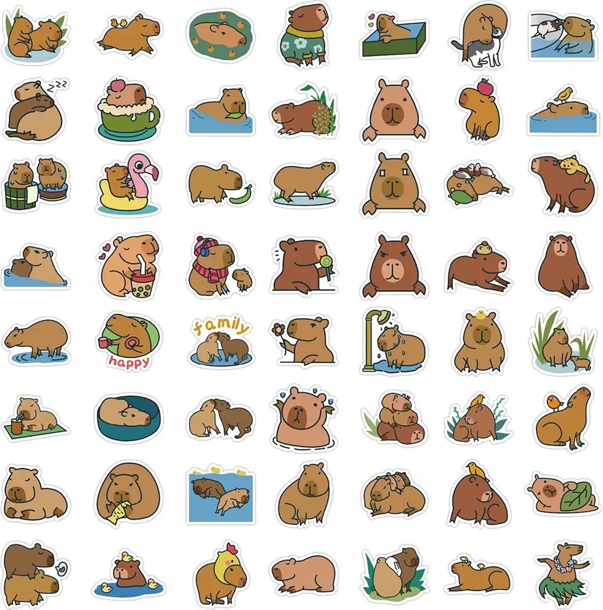 Capybara Stickers 50 Stuks | Dieren Stickers | | Grappige Stickers | Capybaras | Waterzwijn | Knaagdieren | Laptop Stickers | Stickers Kinderen en Volwassenen | Stickervellen | Plakstickers | Koffer Stickers | Stickers Bullet Journal en Planner — afbeelding 5