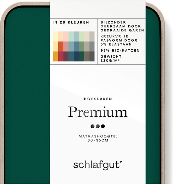 schlafgut Premium drap-housse XL - 180x200 - 200x220, 95% de coton organique doux et 5% d’élasthanne, Green Deep