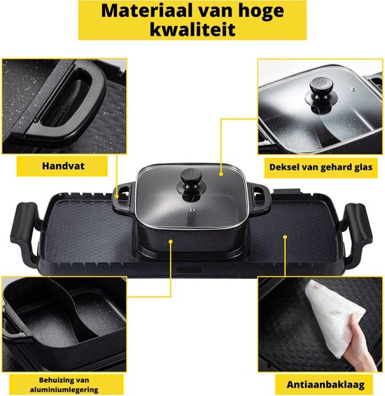 Happyment Elektrische BBQ Pan - Hotpot Electrisch - Koreaanse BBQ - Korean Grill - Party Pan - Anti Aanbak — afbeelding 3
