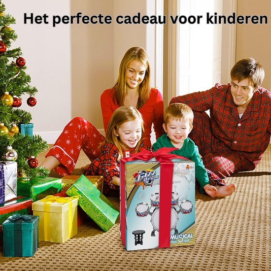 Kinder drumstel 5-delig met krukje – Roze