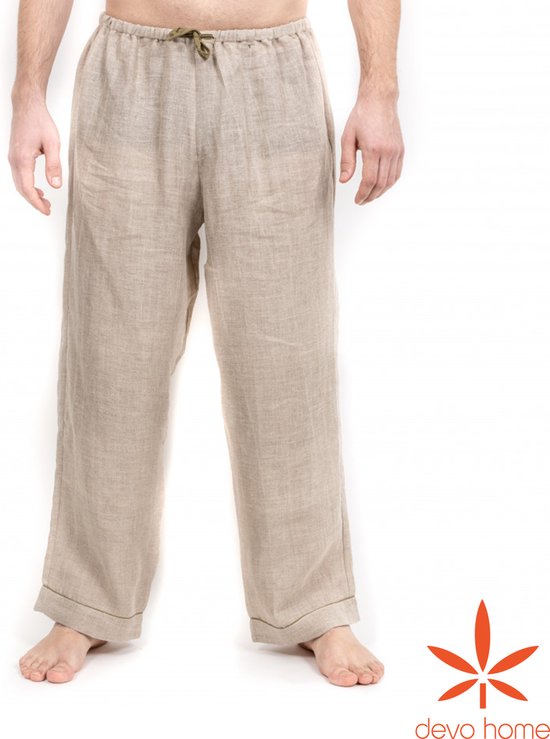 DevoHome Pantalon de chanvre unisexe - Pantalon de pyjama - jambes larges - chanvre - femmes et hommes - pantalon de maison - biologique et écologique - pour le yoga et la méditation - Beige - S