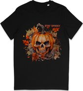 T Shirt Dames Heren - Herfst Halloween Pompoen - Zwart - Maat 3XL