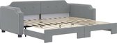 vidaXL - Slaapbank - met - onderschuifbed - 80x200 - cm - stof - lichtgrijs