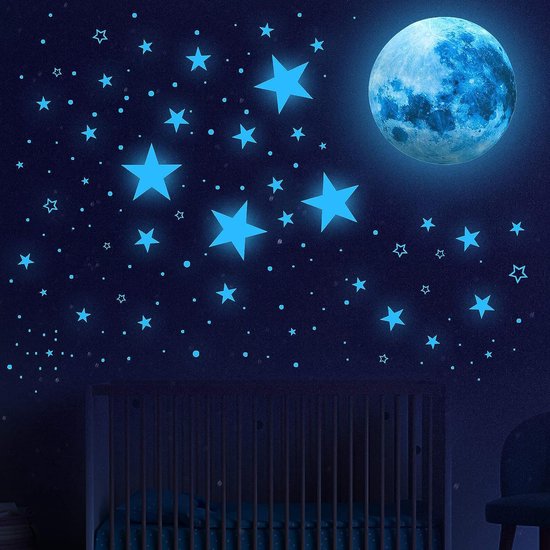 Dww-stickers Muraux Fluorescent Enfants, Lune Toiles Et Ballons