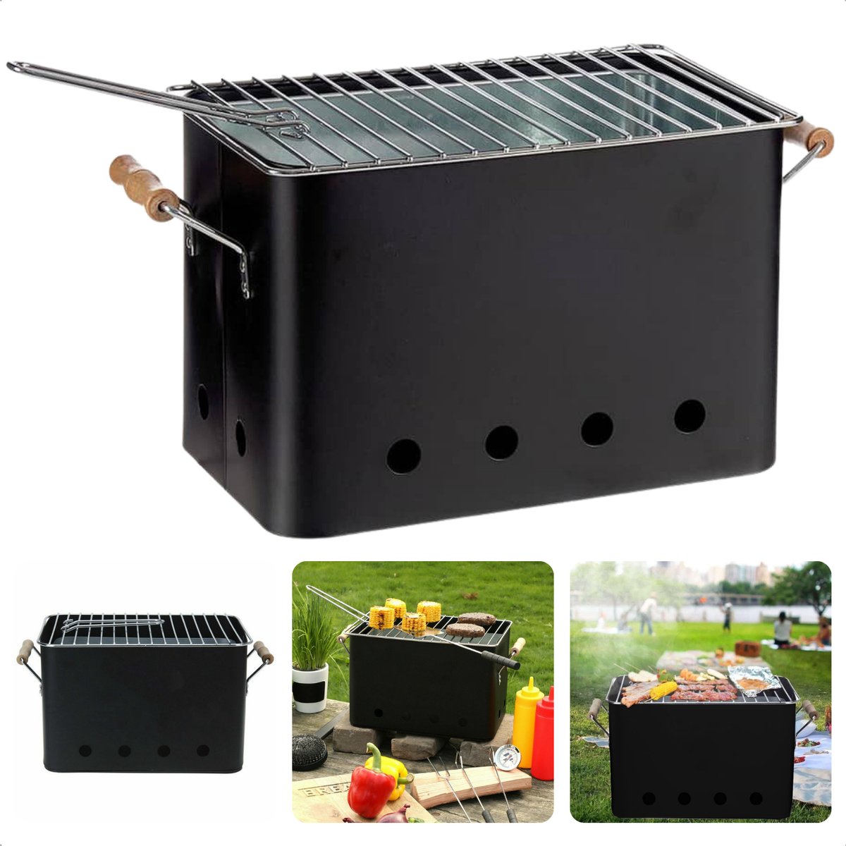 Cheqo® Draagbare BBQ - Kleine Barbecue voor Camping - Houtskoolbarbecue - Compact Ontwerp - 72x24cm - Zwart
