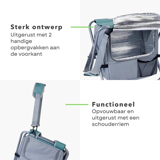 Cheqo® Vouwkruk met Koelbox - Koeltas Opvouwbaar - 30x30x20 cm - Campingstoel - Vissersstoel - Reistas - Stoel - Groen van Cheqo — afbeelding 5