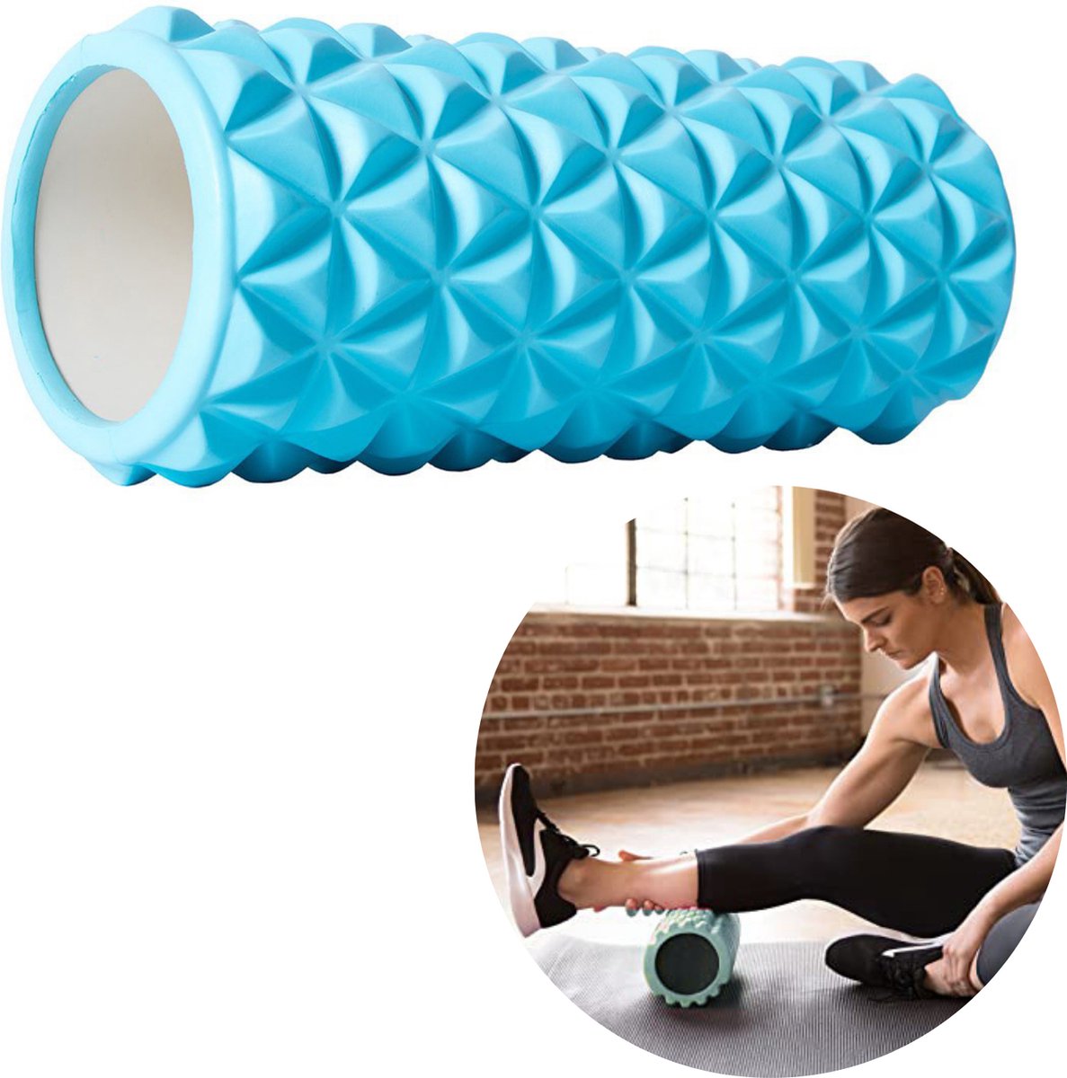 Cheqo® PRO FIT Foamroller - Yoga Roller - Fitness Foam Roller - Triggerpoint Massage - Yoga - Pilates - Grid Roller - 33x14cm - Blauw