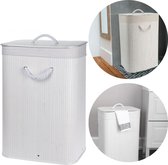 Cheqo® Opvouwbare Wasmand - Opbergmand - Linnenmand - Wasbox - Wassorteerder - Laundry Basket - Wasmand Opvouwbaar - Bamboe Wit - 40x30xH60cm