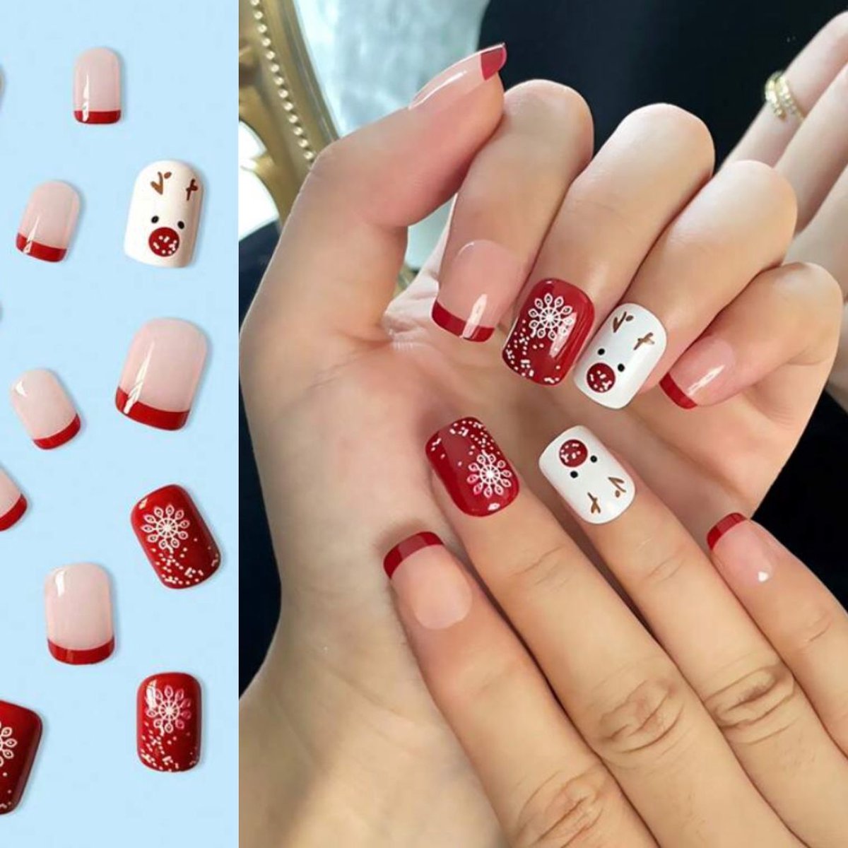 Goedkoopste GUAPÀ® Plaknagels | 24 stuks valse nagels | Press On Nails | Nepnagels | Kunstnagels | Compleet plaknagels starterspakket | Nagels stickers | 24 stuks plaknagels Kerst nagels Christmas snuitje