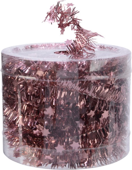 Decoris kerstslinger - met sterren - oudroze - lametta - 700 cm