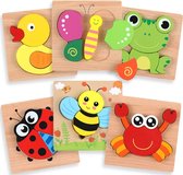 Houten Kinderdierenpuzzels - Kinderpuzzel - Educatief Montessori Leerspeelgoed met 6 Dierenpatronen en Levendige Kleurvormen voor Jongens en Meisjes - Speelgoed voor kinderen 1-4 jaar Legpuzzel