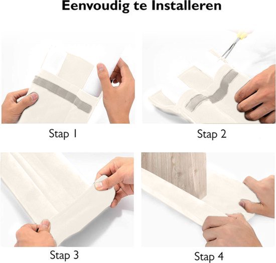 Stappenplan voor het installeren van een witte tochtstrip.