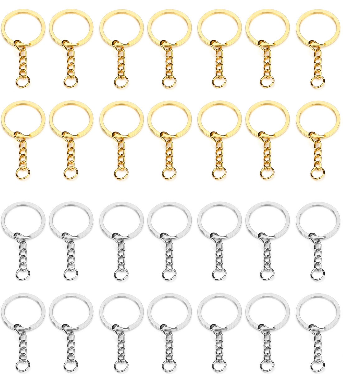 Caianwin 20 stuks 25 mm sleutelring met ketting splitring sleutelring ring zwart ronde platte sleutelringen voor doe-het-zelf, knutselwerk, sieraden maken