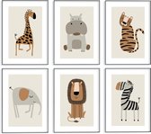 No Filter - Baby Safari Dieren posters - 6 stuks - 21x30 cm (A4) - Poster set – Babykamer/kinderkamer posters – wanddecoratie