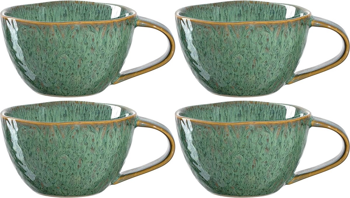 Leonardo Matera koffiekopjes set van 4, vaatwasmachinebestendige keramische kopjes, 4 magnetronbestendige kopjes, steengoed kopjes, groen 290 ml, 018589
