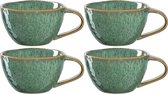 Matera koffiekopjes set van 4, vaatwasmachinebestendige keramische kopjes, 4 magnetronbestendige kopjes, steengoed kopjes, groen 290 ml,