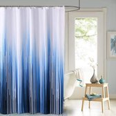 Douchegordijn van textiel, 180 x 200 cm, blauw, strepen, schimmelbestendig en waterafstotend, met 12 witte douchegordijnringen