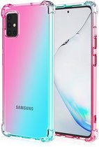 Hoesje geschikt voor Samsung Galaxy A51 - Backcover - Extra dun - Transparant - Tweekleurig - TPU - Roze/Turquoise