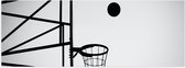Poster (Mat) - Bal Vallend in Basket (Zwart-wit) - 60x20 cm Foto op Posterpapier met een Matte look