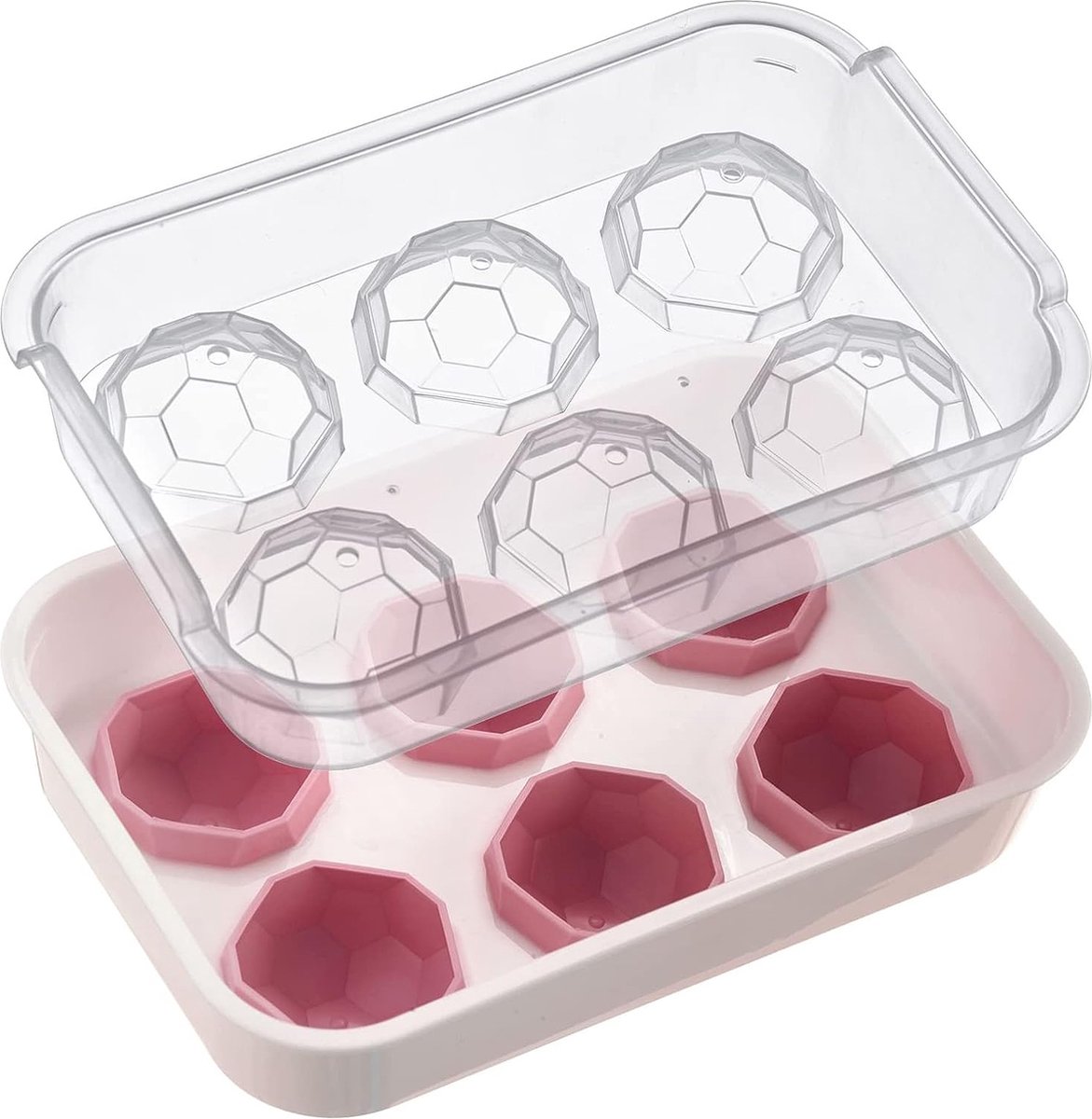 Westmark Crystal ijsblokjesmaker - ijsblokjesvorm met deksel, voor het maken van 6 grote, ronde ijsblokjes, transparant/rood/wit - kunststof, BPA-vrij