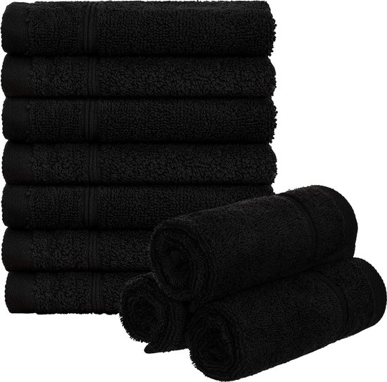Gastenhanddoek set van 10 ca. 50x30 cm handdoek badstof 100% catoen (set van 10), zwart)