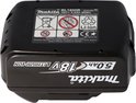 Onderkant van zwarte Makita 18V 5.0Ah Lithium-Ion accu met productinformatie en symbolen.
