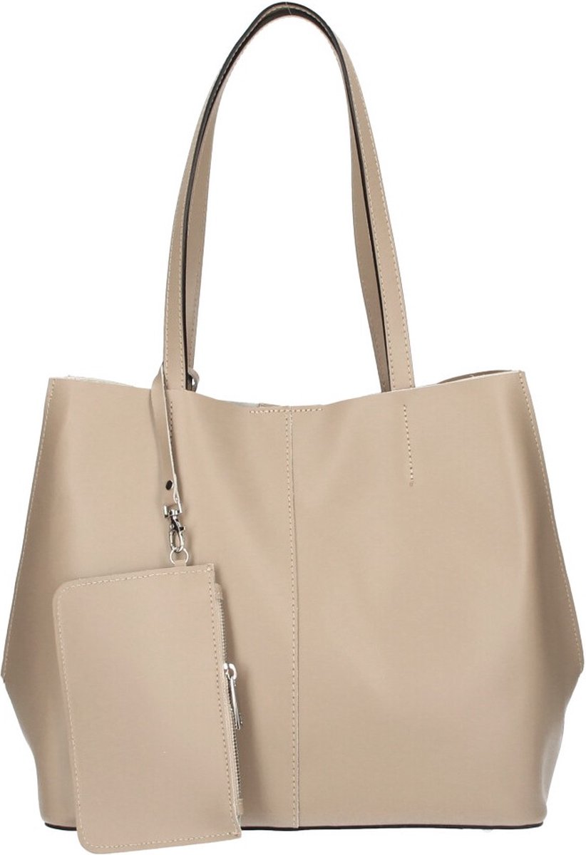 Taupe Leren Schoudertas Sisi - Leer Leder - Schoudertassen - Bag in Bag Tassen Handtassen - Taupe