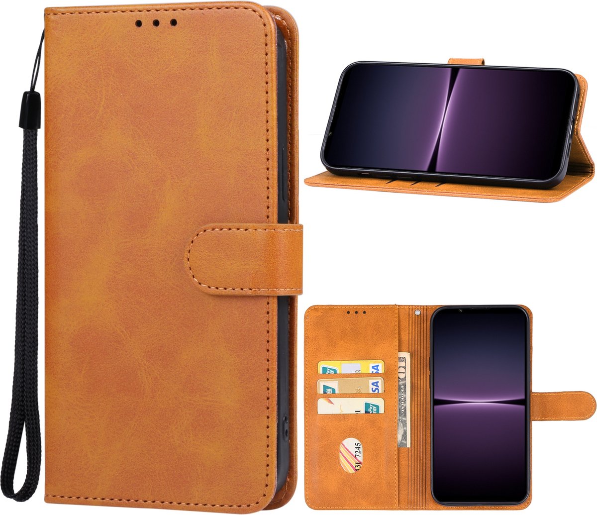 Mobigear Telefoonhoesje geschikt voor Sony Xperia 1 V Hoesje | Mobigear Wallet Bookcase Portemonnee | Pasjeshouder voor 3 Pasjes | Telefoonhoesje voor Pinpas / OV Kaart / Rijbewijs - Bruin