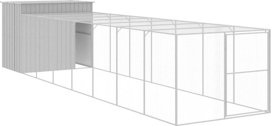 vidaXL - Hondenhok - met - ren - 214x865x181 - cm - staal - lichtgrijs