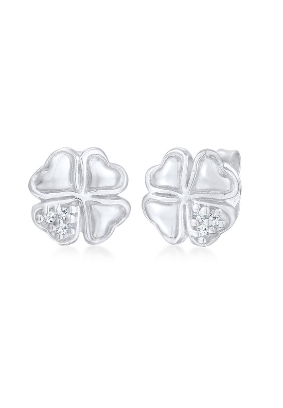 Elli PREMIUM Boucles d'oreilles pour femme Boucles d'oreilles à tige pour femme Feuille de trèfle scintillante avec Diamant (0,03 ct.) en Argent sterling 925
