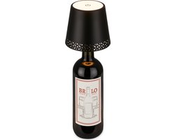 BRILONER Flaska - LED Tafellamp oplaadbaar - fles top - dimbaar met touch - voor binnen en buiten - draadloos - zwart - Ø11x9 cm