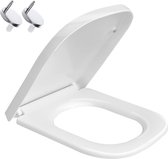 Toiletbril Soft Close Wit Vierkant Quick Release Toiletdeksel met eenvoudige bevestiging aan de bovenzijde en verstelbare scharnieren Toiletbrilhoes