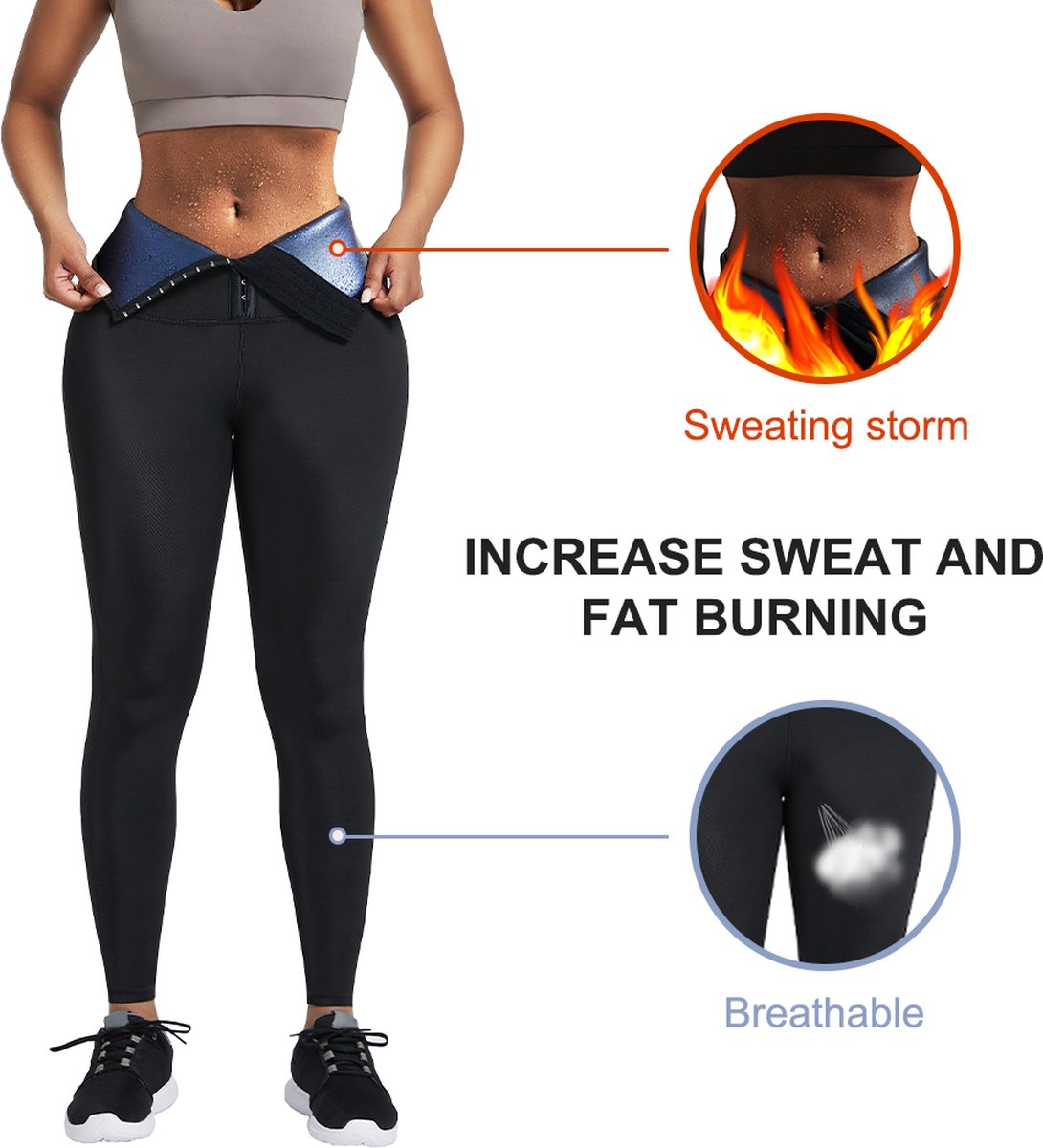 Sweat Leggings - Hoge Taille - Verstelbare haken- L - zwart