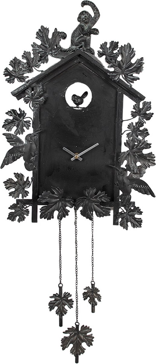 Wandklok 36x8x86 cm Grijs IJzer Bladeren