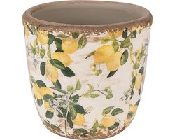 Keramiek Bloempot voor Binnen – Beige Citroenen – Rustieke Pot – Ø 11 cm – Citroenenmotief