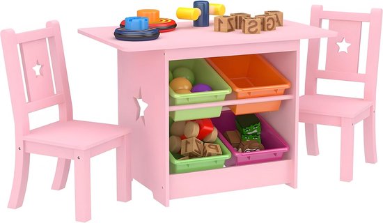 Lina® Kindermeubel Set 1 Tafel Met Opbergruimte En 2 Stoelen - Kindertafel